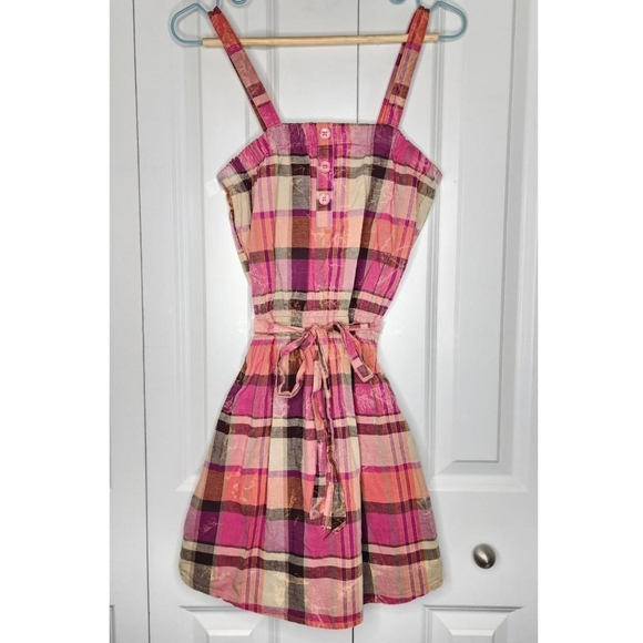 Y2K Inspired Mudd Girls Pink N' Orange Plaid Strappy Dress w/ Button-Up Detail - Picture 1 of 6
